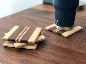 Handcrafted Broad/Narrow Wood Coaster Set of 4 in Black Walnut, Sapele and Maple